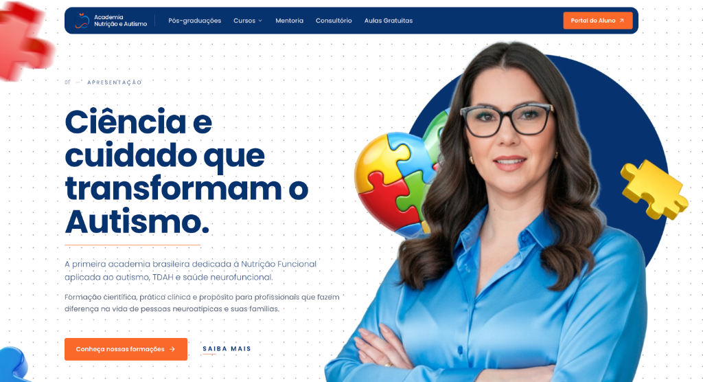 Screenshot do site Academia Nutrição e Autismo
